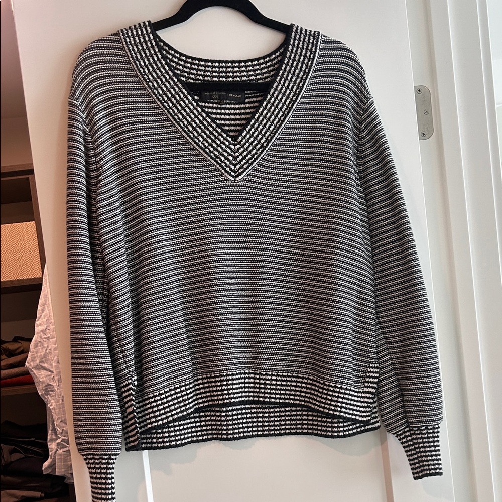 House of Harlow 1960 Black and White Striped V-Neck Sweater
